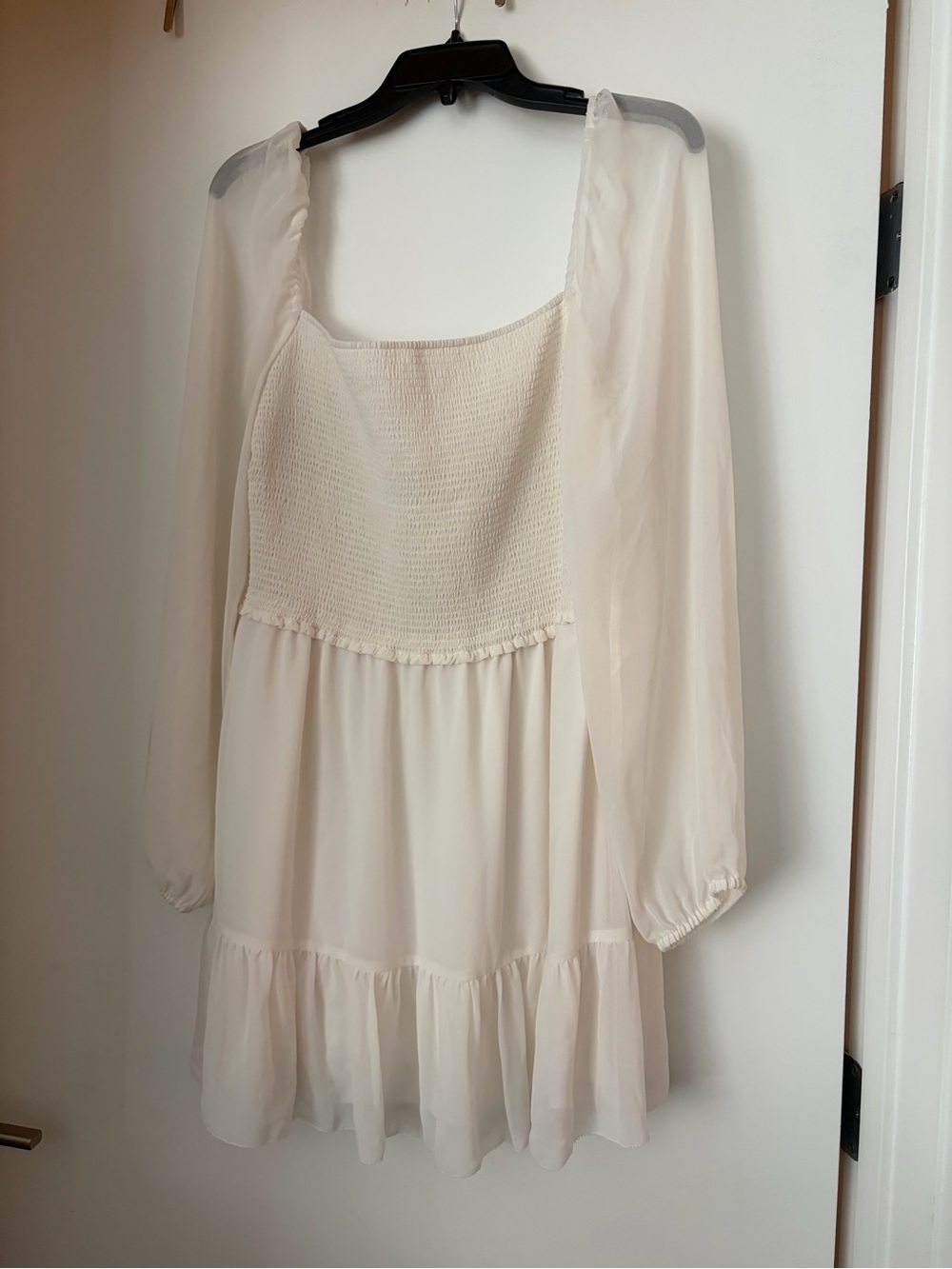 Aritzia Tempest Mini Dress with Sheer Long Sleeves - White/Cream